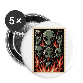 Aliens with mask and fire - Buttons large 2.2''/56 mm (5-pack) - white - Front