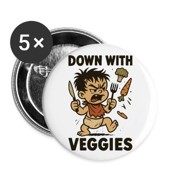 Enfant en colère avec des couverts et des légumes - Lot de 5 grands badges (56 mm) - blanc - Devant