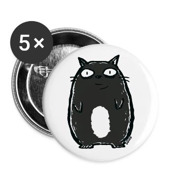 Schwarze Comic-Katze mit großen Augen - Buttons groß 56 mm (5er Pack) - Weiß - Vorne