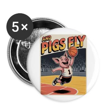 Flying pig playing basketball - Buttons large 2.2''/56 mm (5-pack) - white - Front