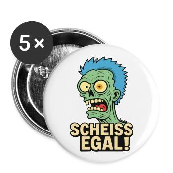 Grüner Zombie dem Alles egal ist - Buttons groß 56 mm (5er Pack) - Weiß - Vorne