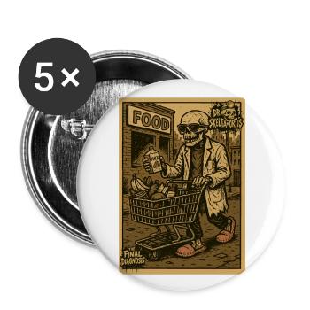 Skeleton with shopping cart and drink - Buttons large 2.2''/56 mm (5-pack) - white - Front