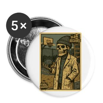 Skeleton with brain on basketball court - Buttons large 2.2''/56 mm (5-pack) - white - Front