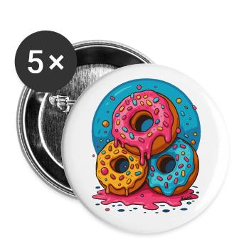 Drei bunte Donuts mit Glasur und Streuseln - Buttons groß 56 mm (5er Pack) - Weiß - Vorne