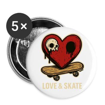 Heart with skull on skateboard - Buttons large 2.2''/56 mm (5-pack) - white - Front