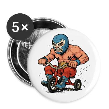 Wrestler with mask on tricycle - Buttons large 2.2''/56 mm (5-pack) - white - Front