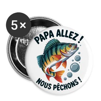 Papa allez! Nous pêchons ! Perche sautante - Lot de 5 grands badges (56 mm) - blanc - Devant
