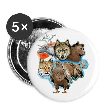 Wolf, reindeer, bear, lynx, eagle, deer textiles - Buttons large 2.2''/56 mm (5-pack) - white - Front