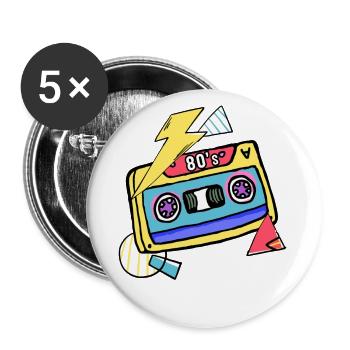 Kassette Musik 80s Geschenk Pop Style - Buttons groß 56 mm (5er Pack) - Weiß - Vorne