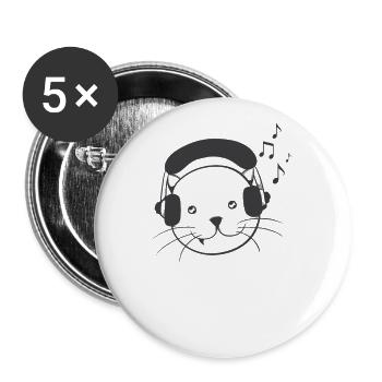 Musik Kopfhörer Katze - Buttons groß 56 mm (5er Pack) - Weiß - Vorne