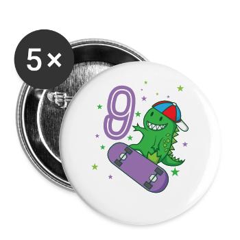 9ème anniversaire Dino monster patiner Cappi - Lot de 5 grands badges (56 mm) - blanc - Devant