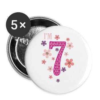 7. Geburtstag Blumen 7 Jahre Mädchen - Buttons groß 56 mm (5er Pack) - Weiß - Vorne