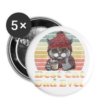 Best Cat Dad Ever T-Shirt Funny Cat Dad Father - Buttons large 2.2''/56 mm (5-pack) - white - Front