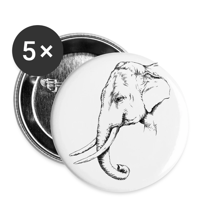 Elefant, asiatisch - Buttons gro&szlig; 56 mm (5er Pack)