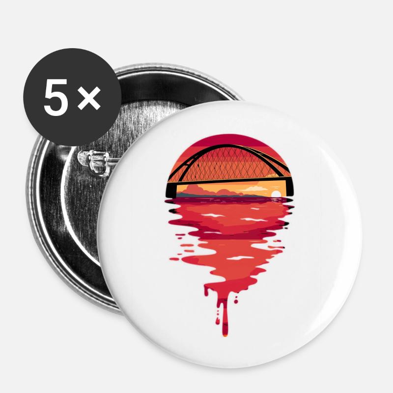 Fehmarn Baltic Sea Fehmarnsund Bridge sunset - Buttons large 2.2''/56 mm (5-pack) - white
