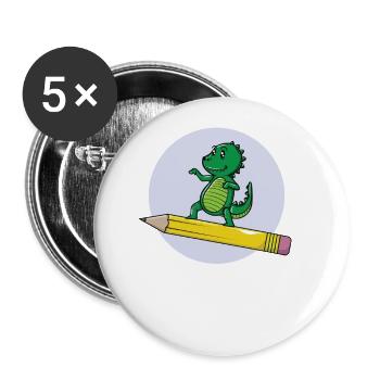 Crayon Dino scolaire - Lot de 5 grands badges (56 mm) - blanc - Devant