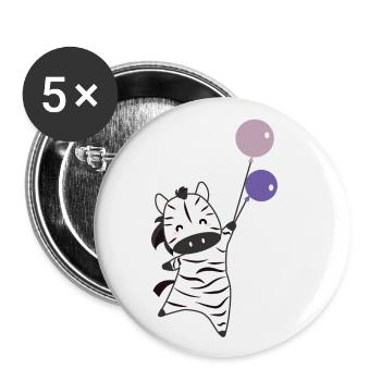 Zebra Ballon fliegt oben lustige Tiere für Kinder - Buttons groß 56 mm (5er Pack) - Weiß - Vorne