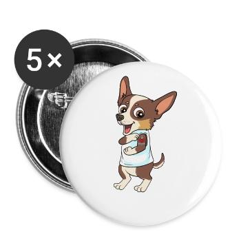 Chihuahua I love mom heart for one - Buttons large 2.2''/56 mm (5-pack) - white - Front