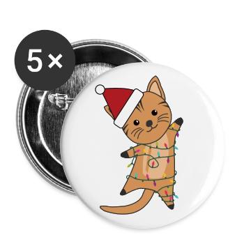 Chat nez de poils Noël lumières animaux doux - Lot de 5 grands badges (56 mm) - blanc - Devant