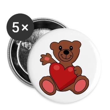 Teddy ours en peluche coeur peluche Animal bébé enfants naissance - Lot de 5 grands badges (56 mm) - blanc - Devant