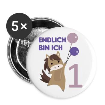 Pferd 1. Geburtstag für Babys süße Tiere ein Jahr - Buttons groß 56 mm (5er Pack) - Weiß - Vorne