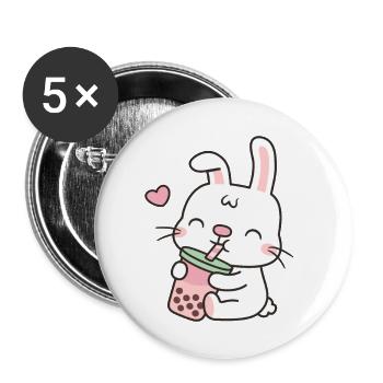 Cute Rabbit Drinking Boba Tea - Buttons large 2.2''/56 mm (5-pack) - white - Front