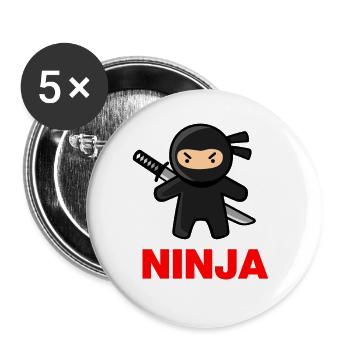 Ninja mignon - Lot de 5 grands badges (56 mm) - blanc - Devant