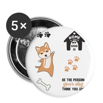 Dog cute sticker set Shiba dogs sticker pack - Buttons large 2.2''/56 mm (5-pack) - white - Front
