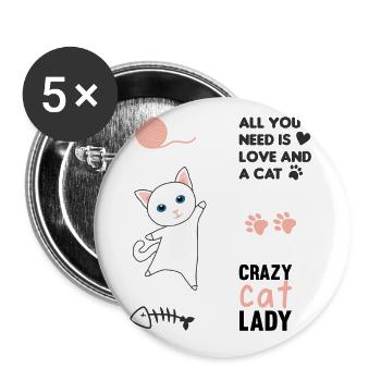 Katze weiße Katzen rosa Sprüche Stickerpack Pfoten - Buttons groß 56 mm (5er Pack) - Weiß - Vorne
