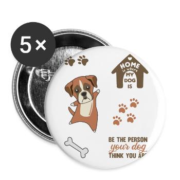 Hund süß Stickerset Boxer Hunde Hunde Liebe - Buttons groß 56 mm (5er Pack) - Weiß - Vorne