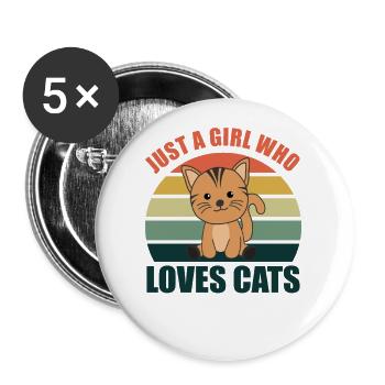 Juste un girl who loves Cats chats mignons vintage - Lot de 5 grands badges (56 mm) - blanc - Devant