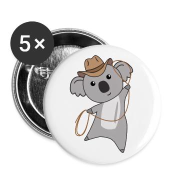 Cowboy Koala Koalas Koalabär Western Australien - Buttons groß 56 mm (5er Pack) - Weiß - Vorne