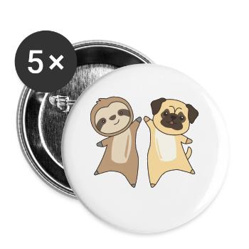 Paresseux Mops Chien Amis animaux Paresseux Chiens - Lot de 5 grands badges (56 mm) - blanc - Devant