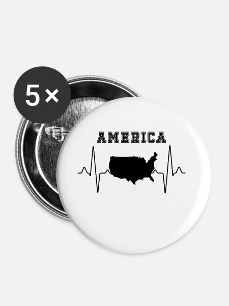 Amerika Herzschlag - Buttons groß 56 mm (5er Pack) - Weiß
