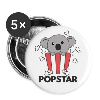 Koala Popcorn Time lustige Tier in Essen - Buttons groß 56 mm (5er Pack) - Weiß - Vorne