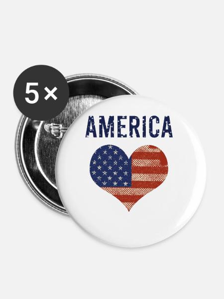 Amerika Herz - Buttons groß 56 mm (5er Pack) - Weiß