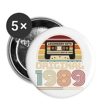 Retro Vintage Cassette Birthday Vintage 1989 - Buttons large 2.2''/56 mm (5-pack) - white - Front