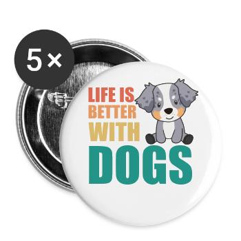 Australian Sheperd Life Dogs - Buttons large 2.2''/56 mm (5-pack) - white - Front