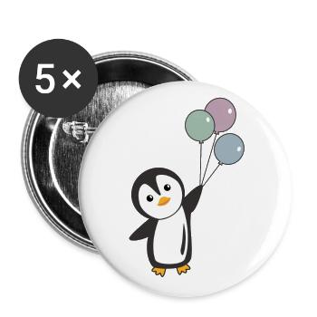 Le Pingouin drôle vole avec des ballons - Lot de 5 grands badges (56 mm) - blanc - Devant