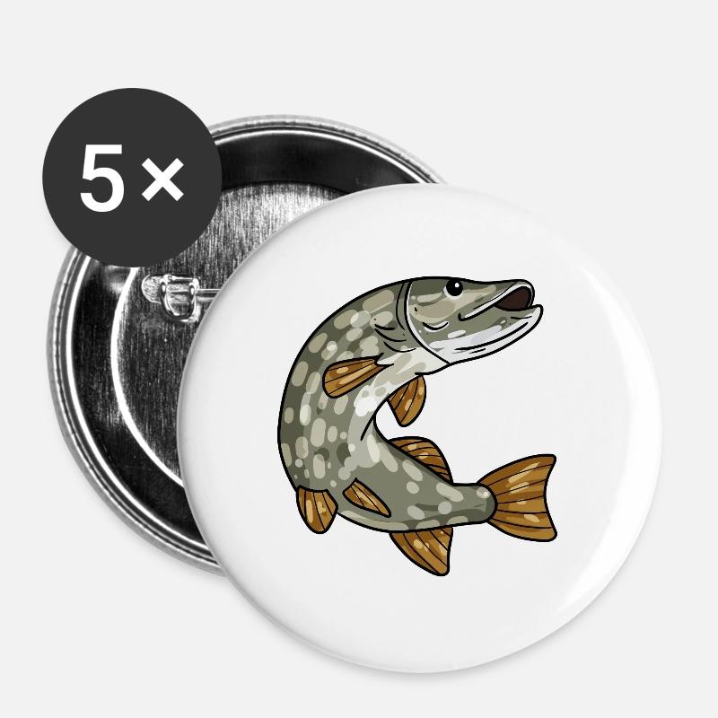 Hecht - Buttons groß 56 mm (5er Pack) - Weiß