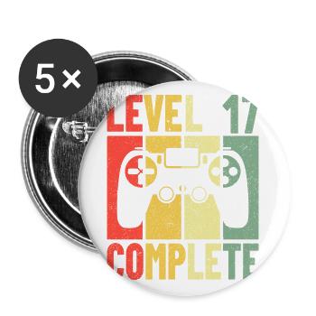 Geburtstag Gaming Gamer Zocker Level 17 Complete - Buttons groß 56 mm (5er Pack) - Weiß - Vorne