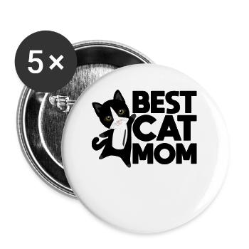 Worlds best cat mom - Katzen Schwarz - Buttons groß 56 mm (5er Pack) - Weiß - Vorne