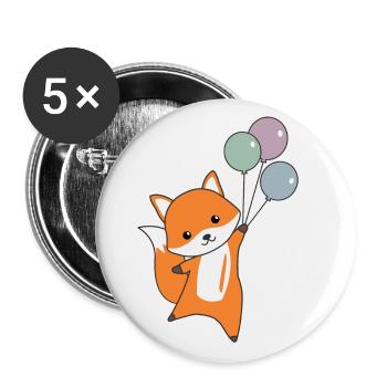 Fuchs süß Tier fliegt Luftballons Kinder - Buttons groß 56 mm (5er Pack) - Weiß - Vorne