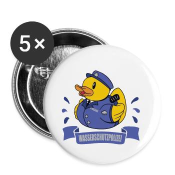 Polizist der Badewanne, Wasserschutzpolizei - Buttons groß 56 mm (5er Pack) - Weiß - Vorne
