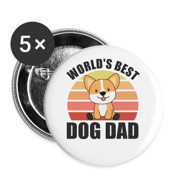 Worlds Best Dog Dad süßer Hund Corgi - Buttons groß 56 mm (5er Pack) - Weiß - Vorne