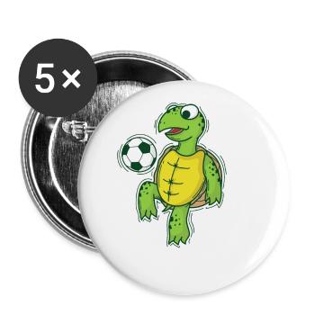 Schildkröte spielt und liebt Fussball - Buttons groß 56 mm (5er Pack) - Weiß - Vorne