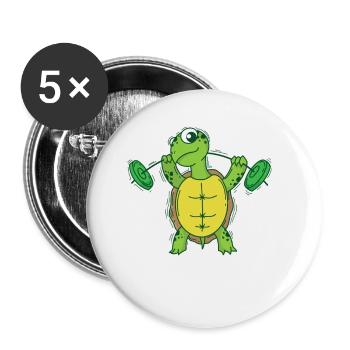 Schildkröte liebt Fitness und Gewichte heben - Buttons groß 56 mm (5er Pack) - Weiß - Vorne