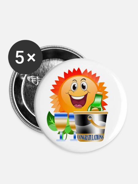 Herzlichen Glückwunsch Feiern - Buttons groß 56 mm (5er Pack) - Weiß