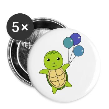 Tortue doux animal vole ballons enfants - Lot de 5 grands badges (56 mm) - blanc - Devant
