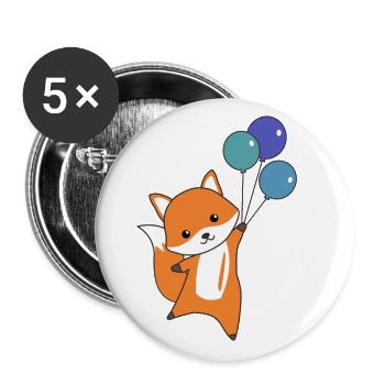 Fox cute animal flies balloons children foxes - Buttons large 2.2''/56 mm (5-pack) - white - Front